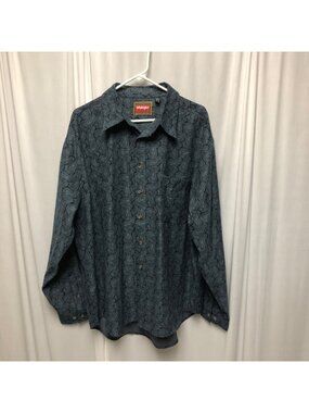 Wrangler Hero Shirt Mens Size XL Blue Paisley Button Up Long Sleeve Western